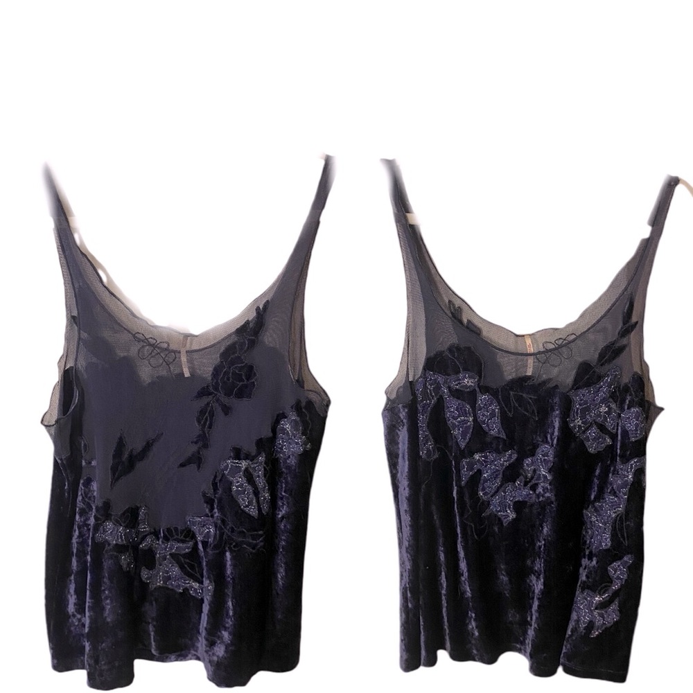 Free People dark blue velvet embroidered “Tarot Reader Top”. Size medium.